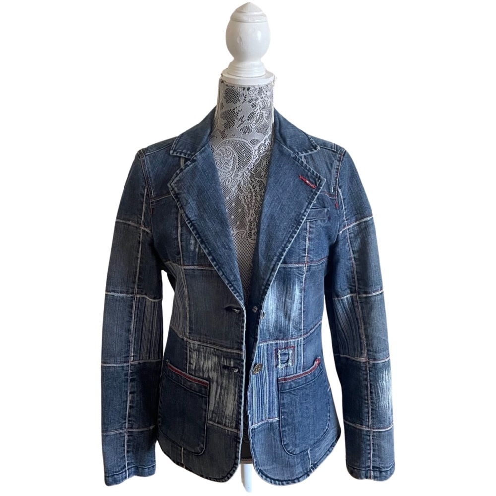 ❌ SOLD ❌ 90s Pepe Jeans London Patchwork Denim Sherry Blazer Jacket Size Medium - Picture 1 of 8